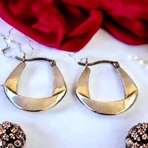 Sterling Silver Lever-Back Earrings Hoop Unique Contemporary Shape